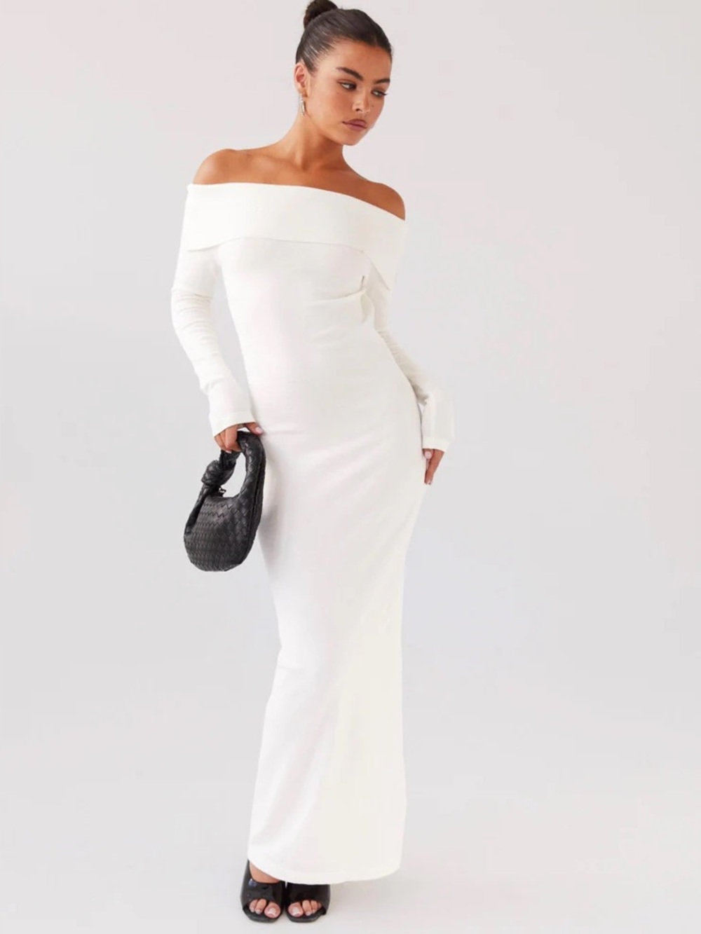 Peppermayo Alexandra Off Shoulder Knit Maxi Dress - Ivory Womens Size S / M‎